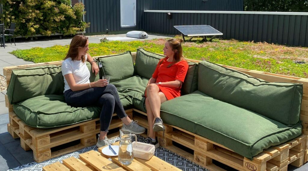 Green roof with people lounging